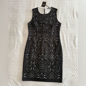 DKNY Black Patterned Sleeveless Midi Dress